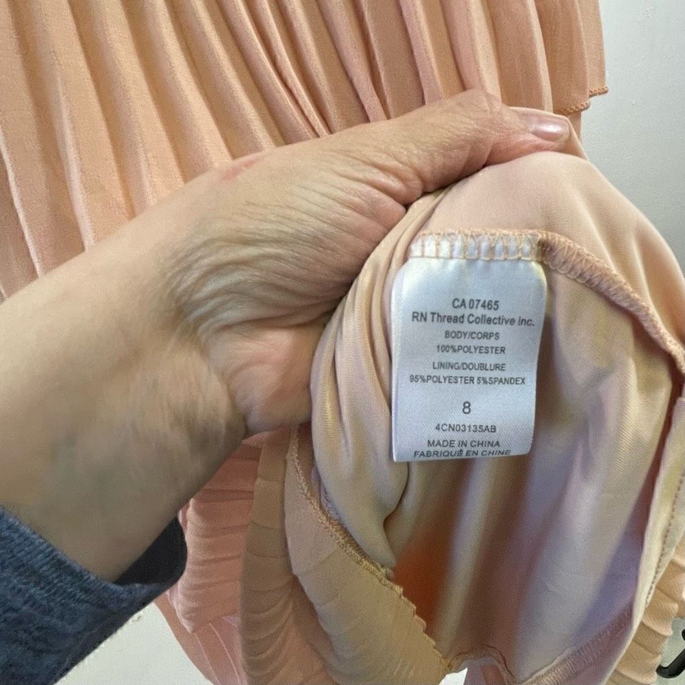 ABS Collection Blush Pink Pleated Semi Sheer Lined Dress Size 8 - Picture 8 of 10